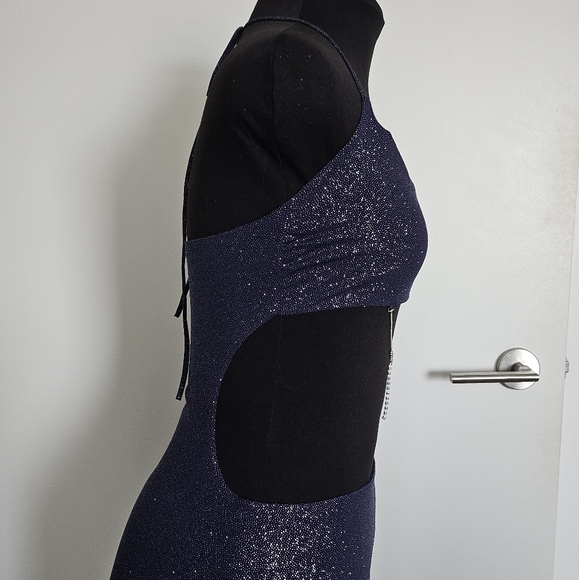 Lucy In The Sky Midnight Blue Sparkly Cutout Maxi Dress With Rhinestone Chain - Picture 7 of 11